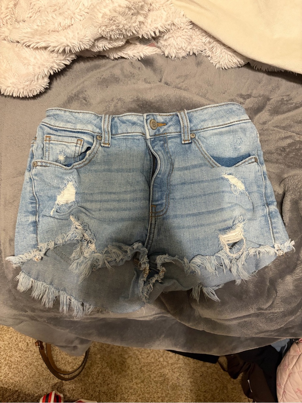 eunina Light Blue Ripped Denim Jean Shorts